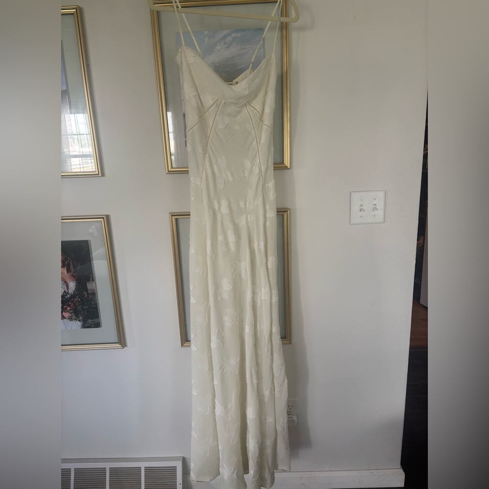 House of CB Seren Blush Sheer Lace-Up Back Gown